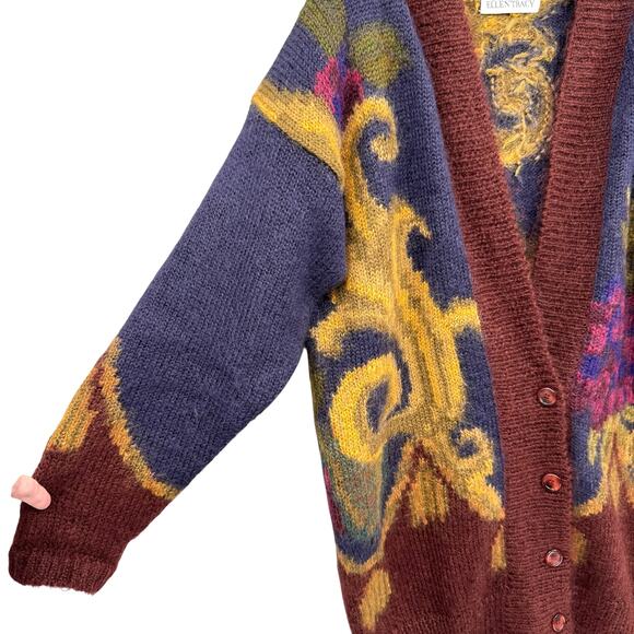 Vintage Linda Allard For Ellen Tracy Mohair Oversized Paisley Cardigan Sweater - Picture 7 of 14